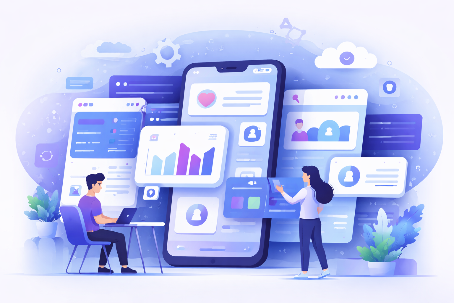 Ilustración de enfoque actual de Moobile para apps móviles y experiencias web