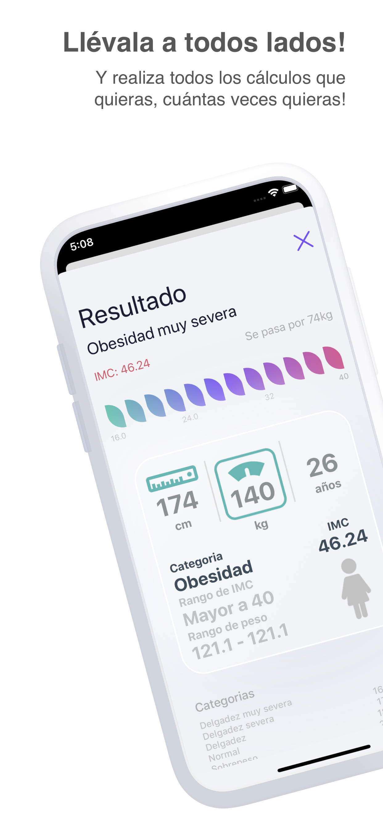 Mockup de una pantalla de resultado avanzado en IMC Assistant